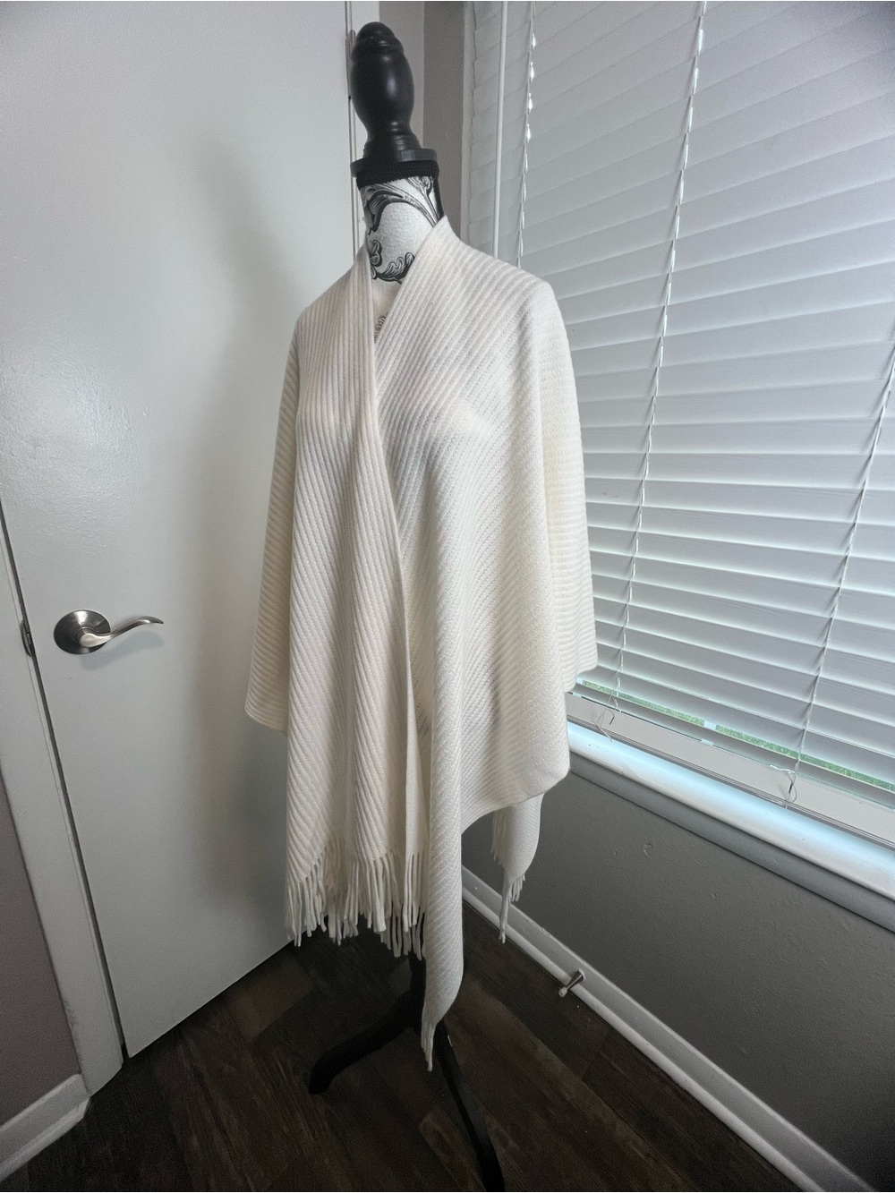 Croft & Barrow Ivory Knit Fringe Poncho Wrap | One Size